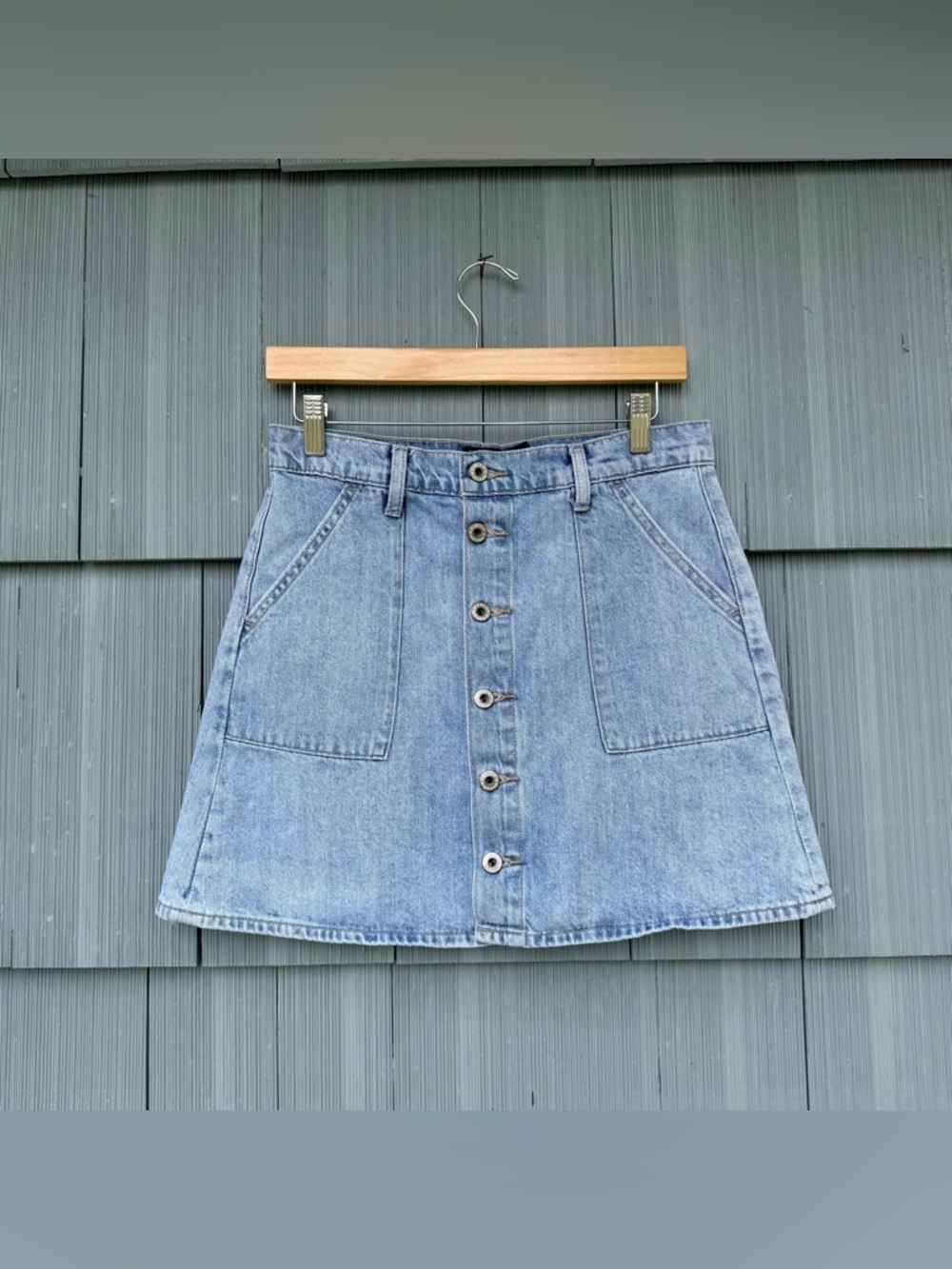 lucky brand denim utility skirt with pockets, women's size 8/29, button down - Picture 2 of 16